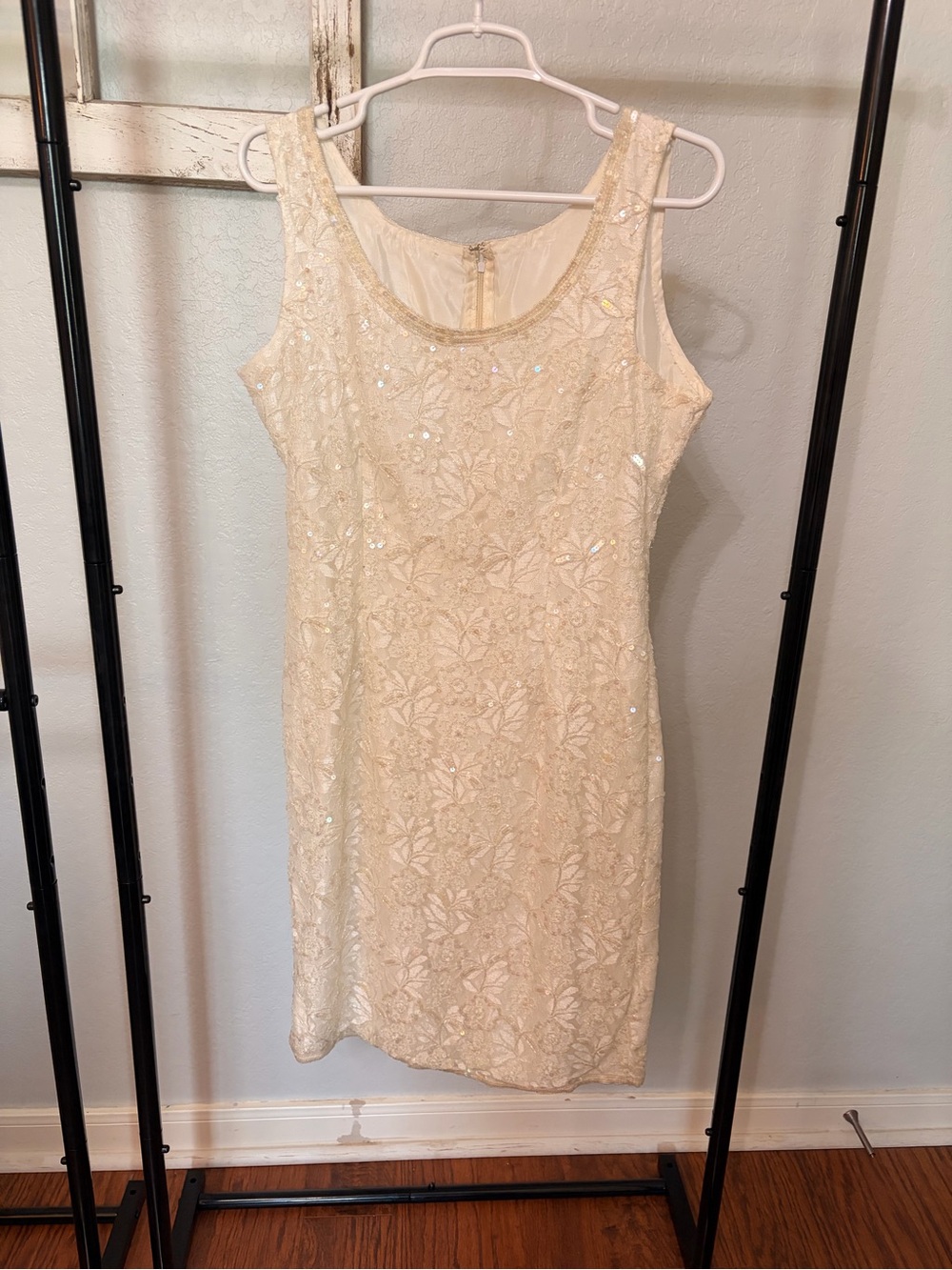 Sleeveless Ivory Sequin Lace Dress